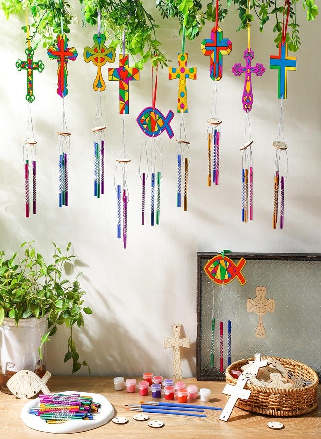 Colingmill 30 Pack Easter Crafts Religious Cross Craft Christian Wind Chime Kit Make Your Own Wind Chimes Bulk DIY Coloring Wooden Crafts for Easter Lent Church Art Party Sunday School Vbs Favors - Image 2